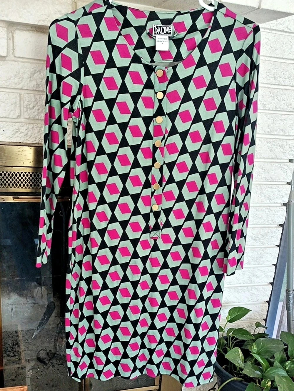 Diane von Furstenberg Geometric Mini Dress in Black & Pink Size 4 Like New